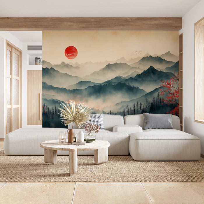 Red - Sun Mountain Reverie Mural Wallpaper