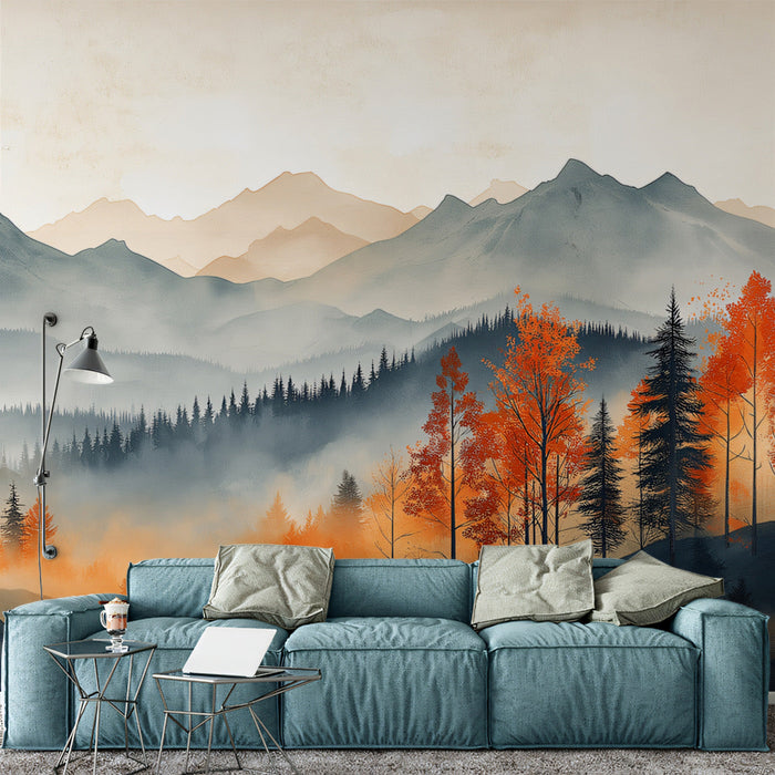 Autumn - Hued Mountain Vista Mural Wallpaper