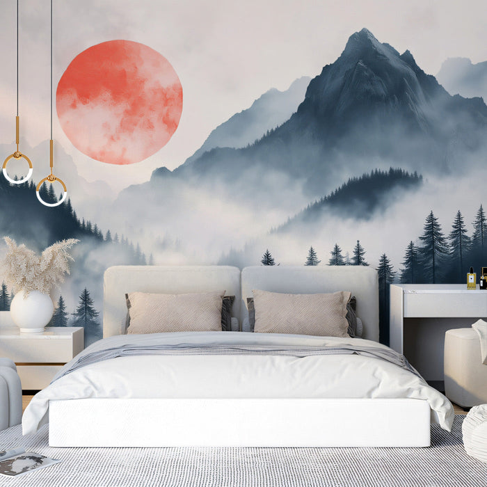 Tranquil Mountain - Moonrise Mural Wallpaper