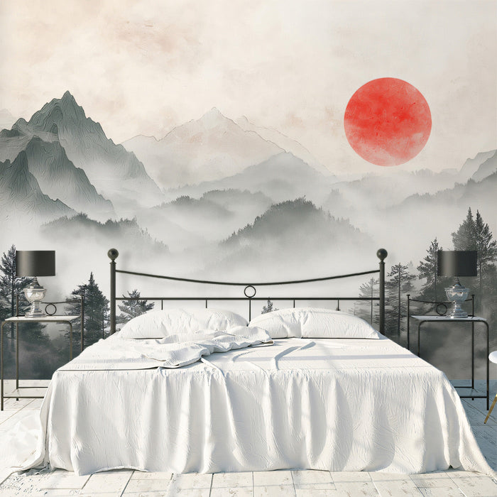 Red - Sun Mountain Reverie II Mural Wallpaper