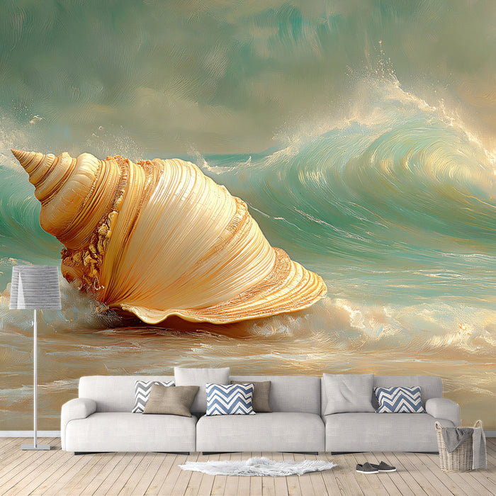 Seashell and Wave Fantasy Mural Wallpaper