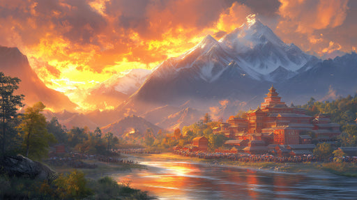 Celestial Mountain Oasis Mural Wallpaper