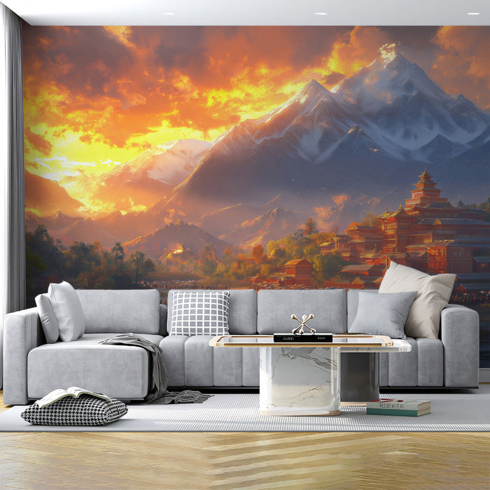 Celestial Mountain Oasis Mural Wallpaper