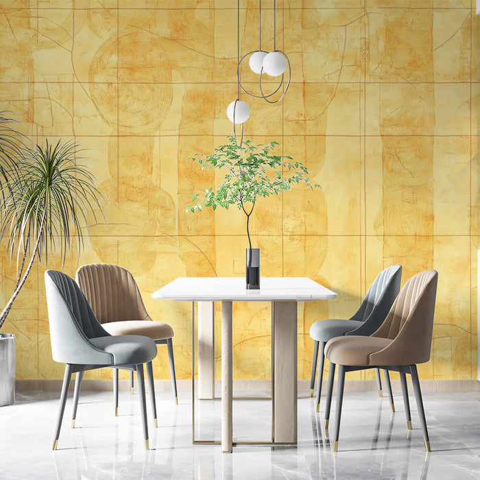Yellow Marble - like Mural Wallpaper | Yellow with Dining Set