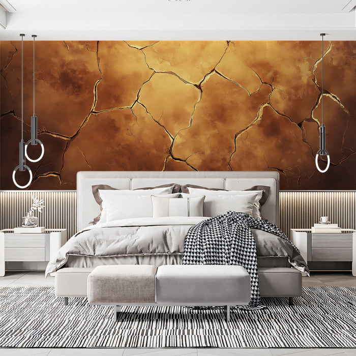 Cracked Earth Mural Wallpaper | Orange - Brown in Bedroom