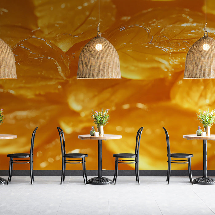 Orange Leaf Mural Wallpaper | Orange and Gold in Seating Area