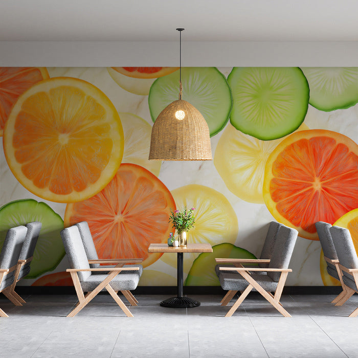 Citrus Slices Mural Wallpaper | Multicolored in Seating Area