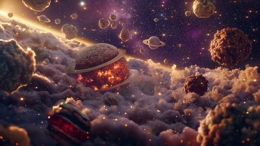 Cosmic Planets Mural Wallpaper | Dark and Iridescent Tones in Living Room