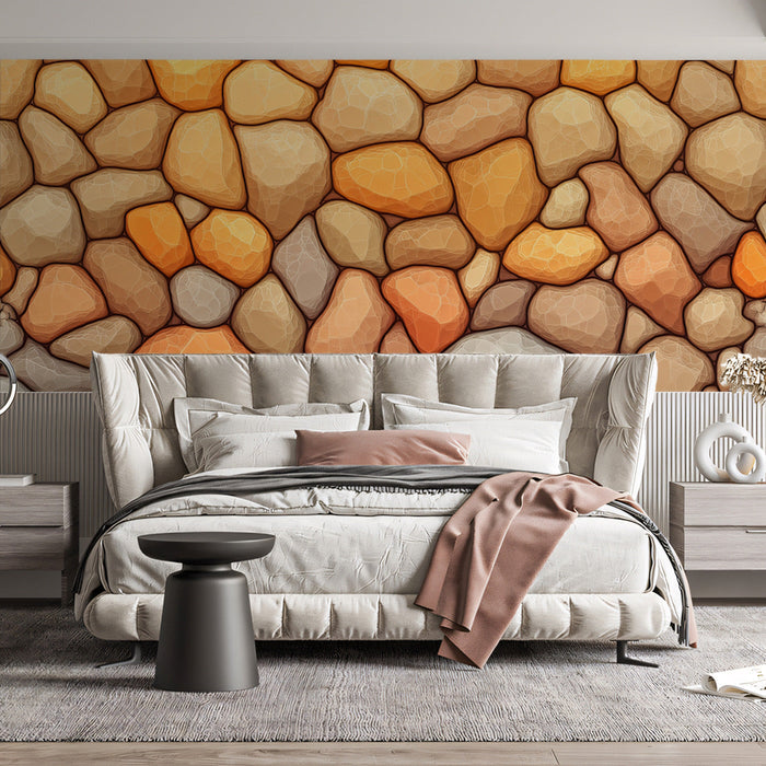 Rustic Stone Mural Wallpaper | Earthy Tones in Bedroom