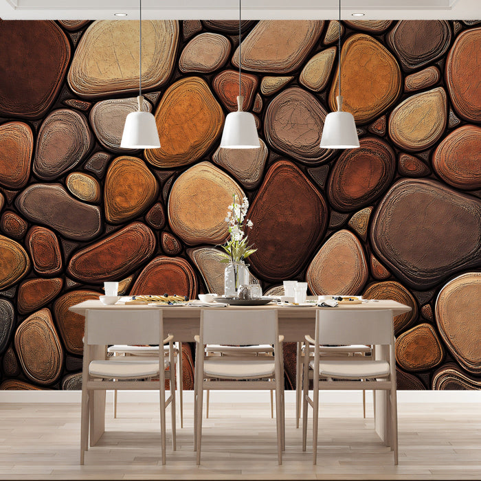 River Stone Mural Wallpaper | Warm Brown Tones in Dining Area