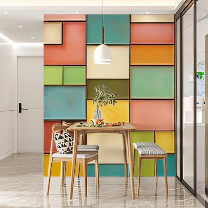 Color - Block Mosaic Mural Wallpaper | Pastel and Bright Tones in Dining Nook