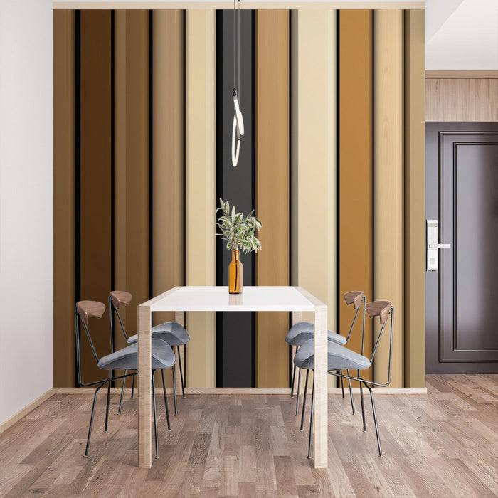 Striped Wooden Tones Mural Wallpaper | Neutral and Brown Tones in Dining Area