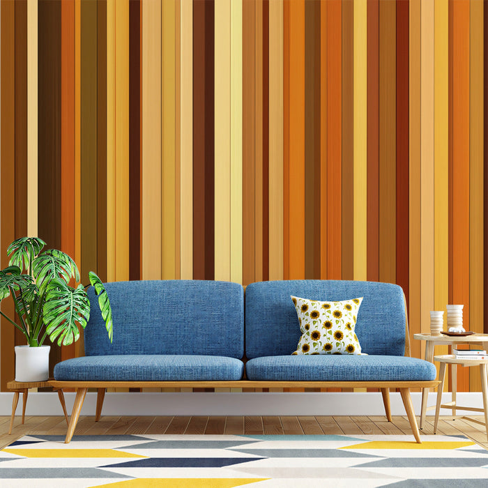 Multicolored Stripes Mural Wallpaper | Warm and Cool Tones in Living Room