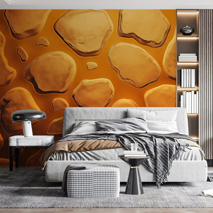 Golden Stone Mural Wallpaper | Warm Orange - Yellow Tones in Bedroom