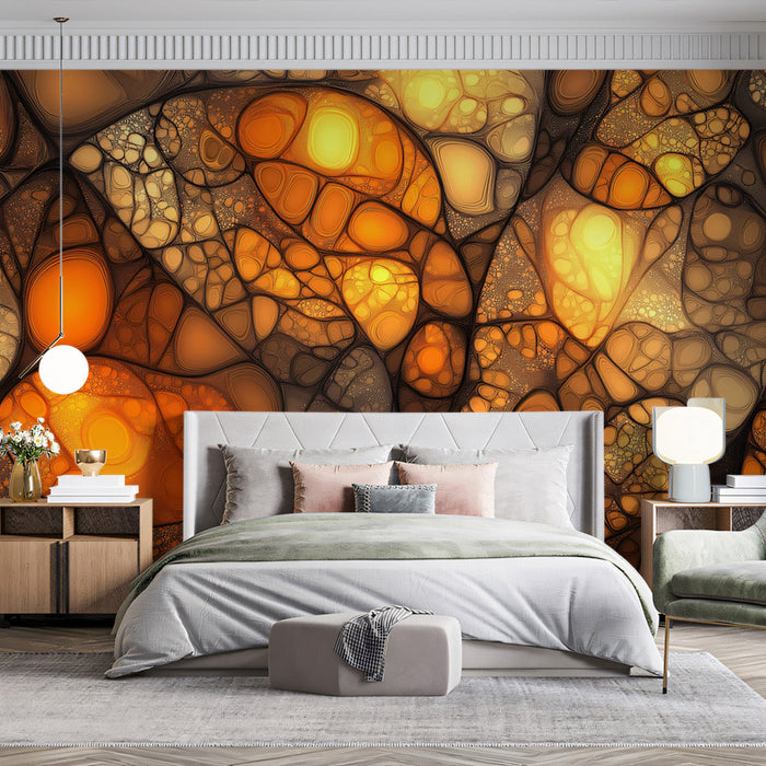 Golden Stone Mural Wallpaper | Warm Orange - Yellow Tones in Bedroom