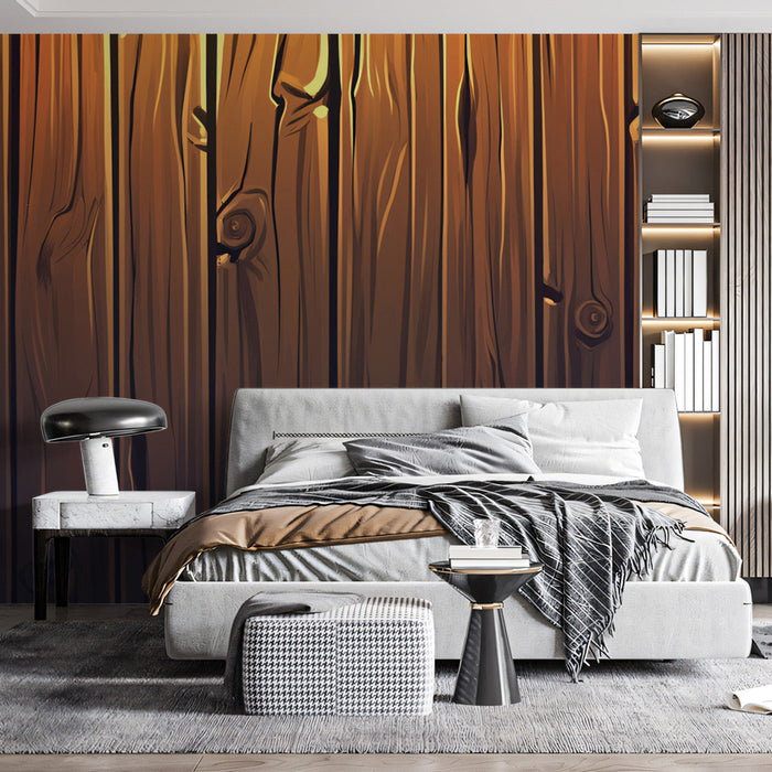 Sunset Glow Wooden Mural Wallpaper | Gradient Warm Tones in Bedroom