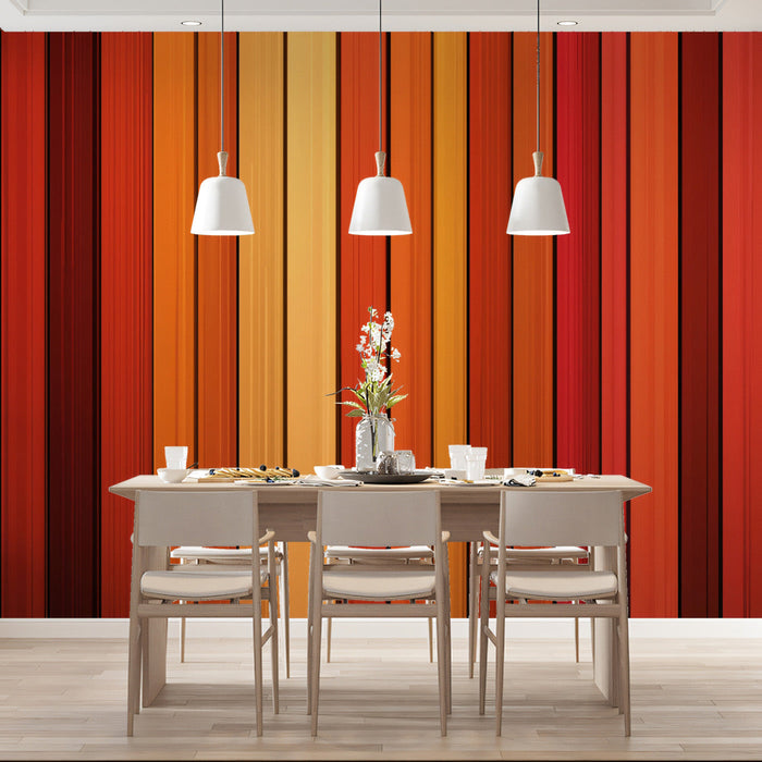 Multicolored Wood Plank Mural Wallpaper | Vivid and Warm Tones in Dining Area