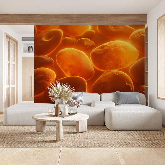 Orange Stone - like Mural Wallpaper | Warm Orange Tones in Living Room