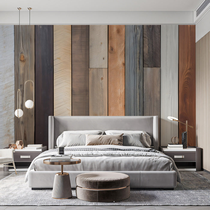 Weathered Wood Mural Wallpaper | Gray and Beige Tones in Living Room
