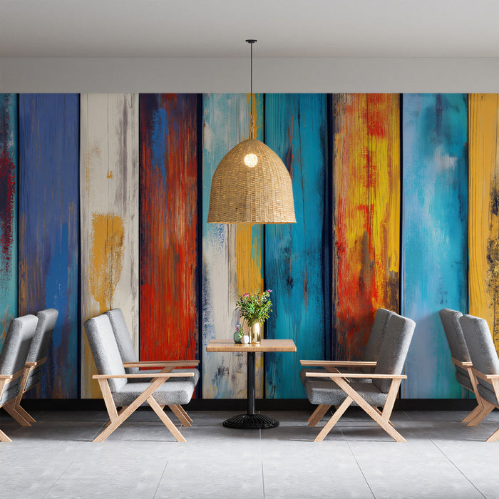 Weathered Wood Mural Wallpaper | Gray and Beige Tones in Living Room