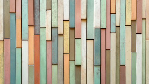 Pastel Wood Block Mural Wallpaper | Soft Tones in Seating Area