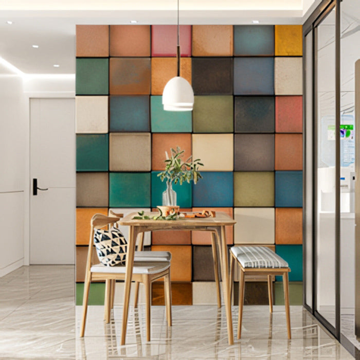 Multicolored Stripes Mural Wallpaper | Vivid and Earthy Tones in Living Room