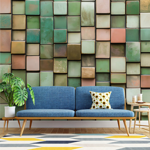 Sunset Glow Wood Mural Wallpaper | Gradient Warm Tones in Bedroom