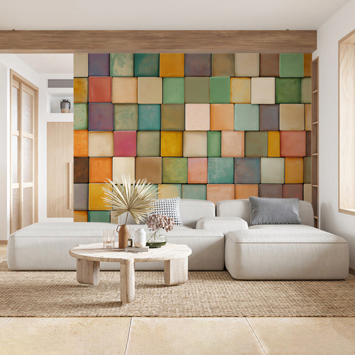 Sunset Glow Wood Mural Wallpaper | Gradient Warm Tones in Bedroom