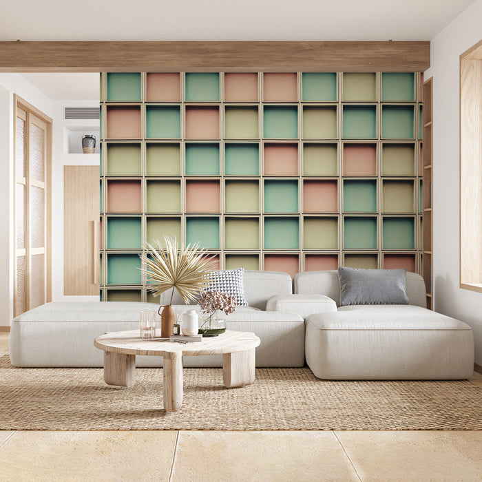 Multicolored Wooden Plank Mural Wallpaper | Rich and Vivid Tones in Dining Area