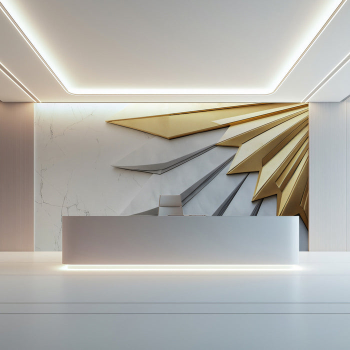 Geometric Gold Mural Wallpaper for Reception | Modern and minimalist design