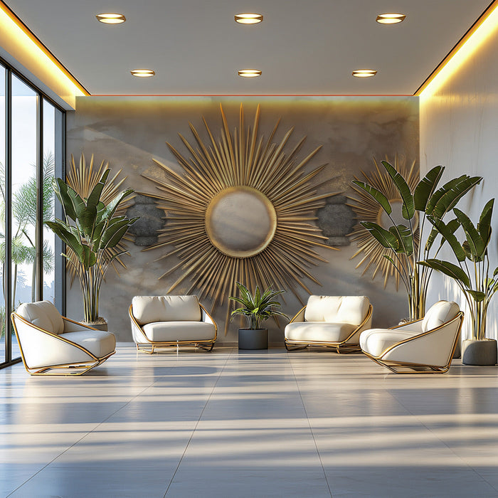 Sunburst Mural Wallpaper | Modern and luxury design with the elegant and glamorous look in Lounge Area