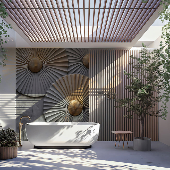 Fan - shaped Mural Wallpaper | Modern and rustic design in Bathroom