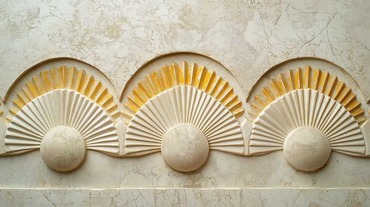 Beige Fan - shaped Mural Wallpaper in Bathroom | 
Modern and minimalist design