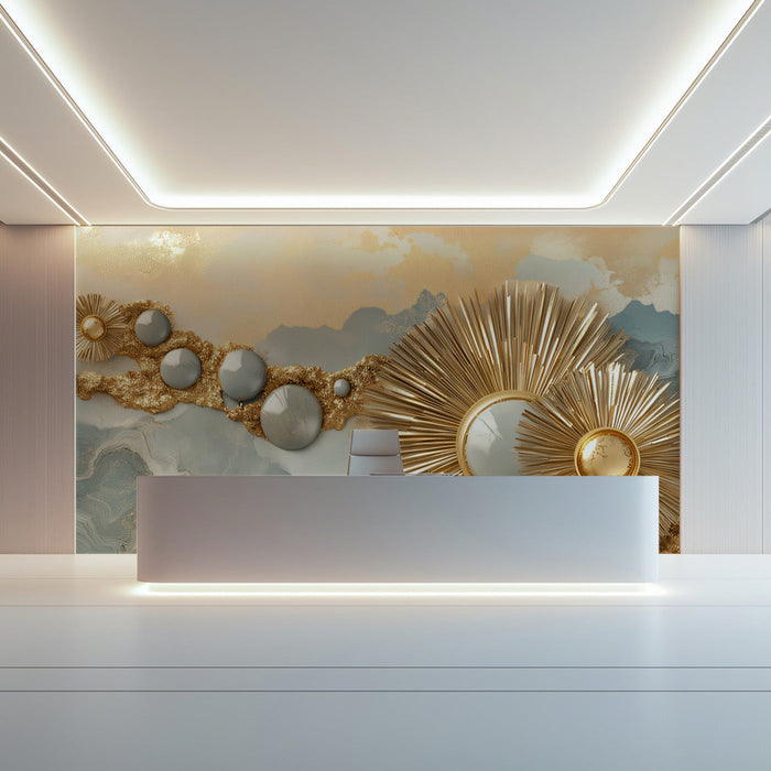 Geometric and Sunburst Mural Wallpaper in Reception | Modern artistic design