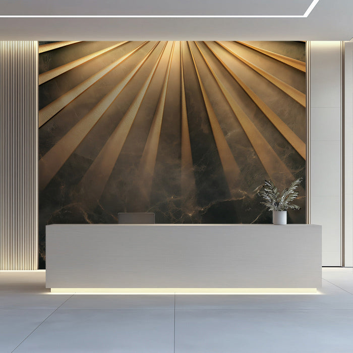 Radiant Gold Mural Wallpaper in Reception | Modern and minimalist design of luxury