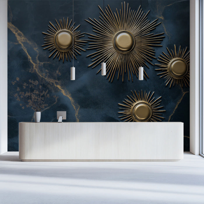 Sunburst Mural Wallpaper in Reception | Luxury and modern design wich the minimalistic decor