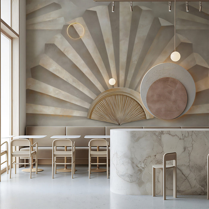 Geometric and Fan Mural Wallpaper in Caf¨¦ | Modern and rustic design