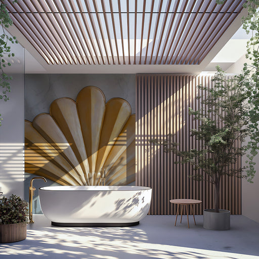 Golden Shell - inspired Mural in Bathroom | Luxury and nature design