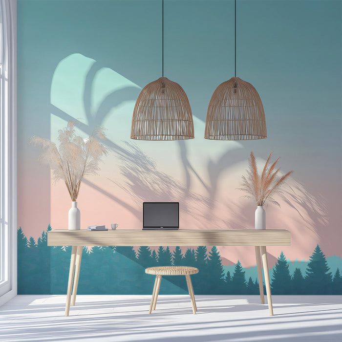 Scenic Landscape Mural in Home Office | Modern and nature design wich the minimalistic d¨¦cor