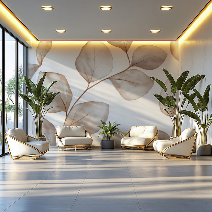 Large Leaf Mural in Lounge Area | Modern and rustic design