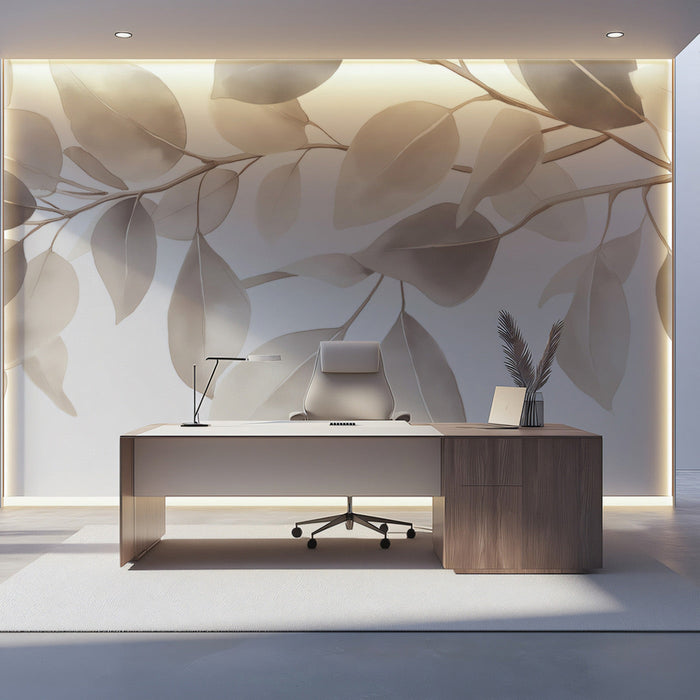 Large Leaf Mural in Lounge Area | Modern and rustic design with an elegant