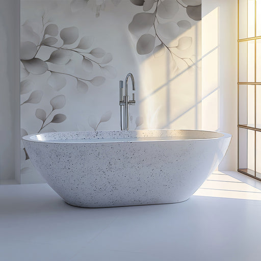 Monochromatic Leaf Mural in Bathroom | Modern and minimalist decor