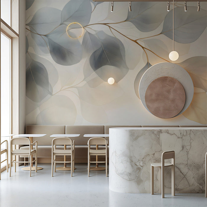 Green Leaf Mural in Home Office | Modern and rustic design for a home office