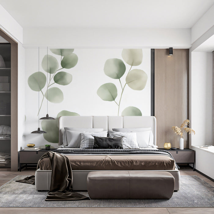 Eucalyptus Leaf Mural in Bedroom | Modern and elegant design for a bedroom