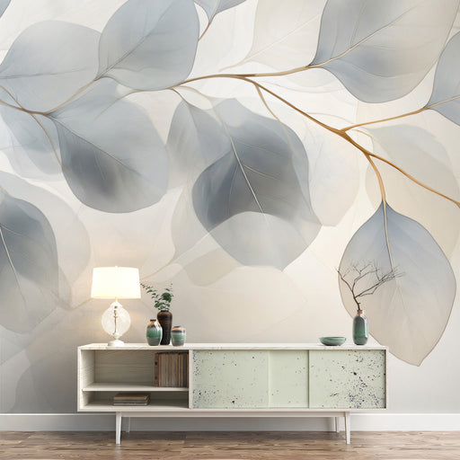 Watercolor - inspired Leaf Mural in Living Area | Modern and artistic design