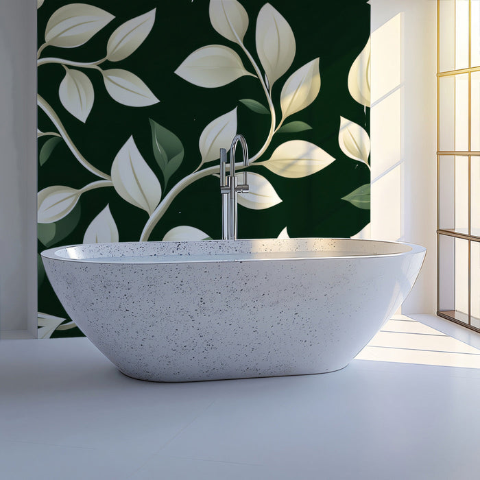 Green and White Leaf Mural in Bathroom | Modern and luxury design