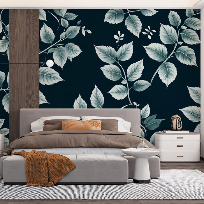 Green and White Leaf Mural in Bathroom | Modern and luxury design