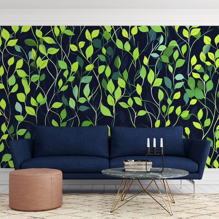 Green - on - Dark Mural in Living Room | Modern and cozy design