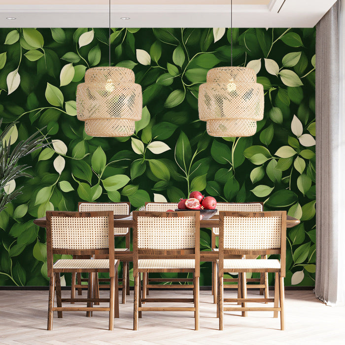 Green - on - Dark Mural in Living Room | Modern and cozy design