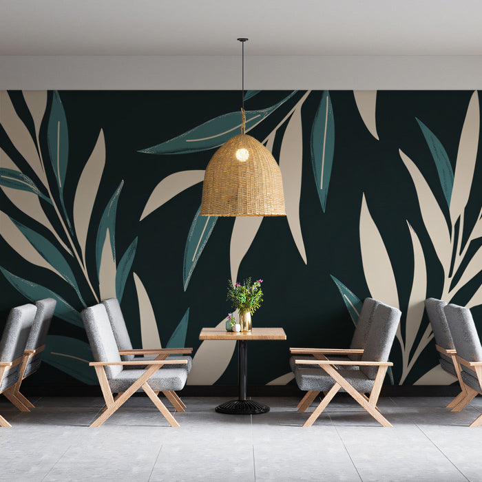 Earthy - toned Leaf Mural in Lounge Area | Modern and rustic design